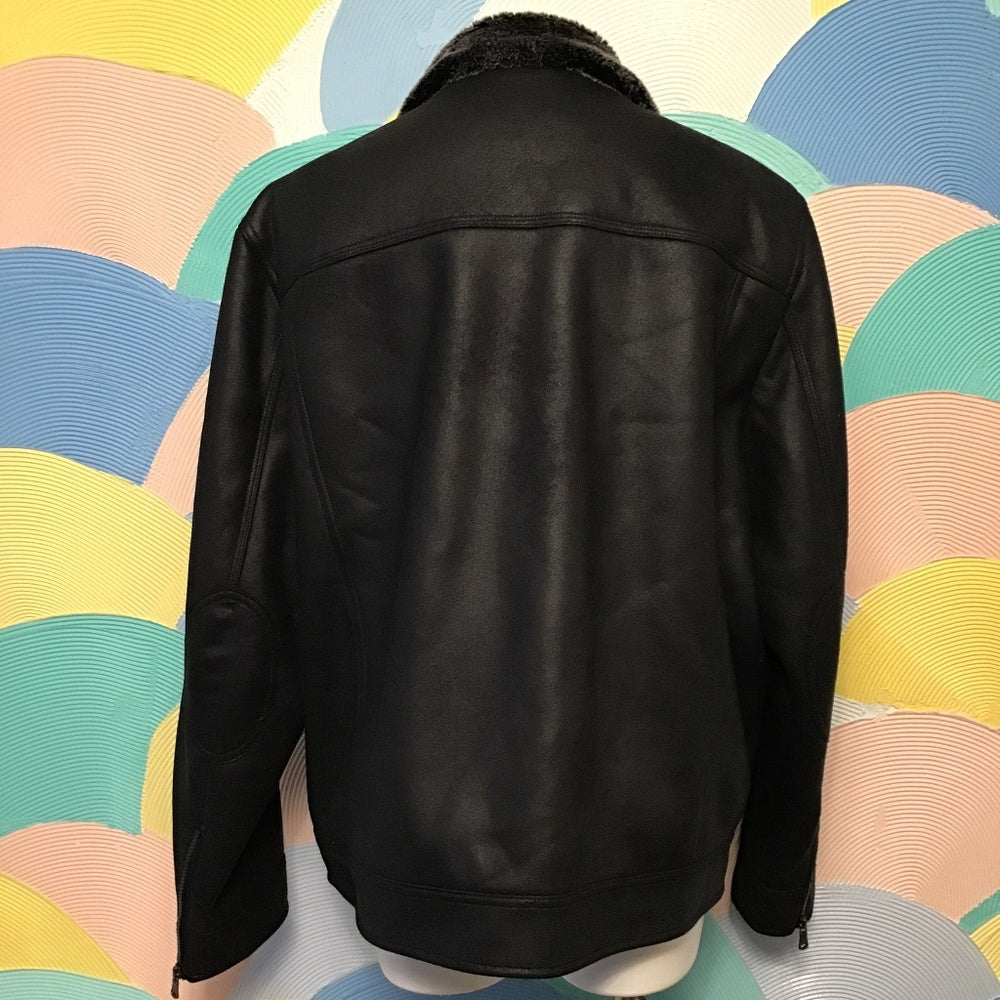 Never worn Calvin Klein black Jacket leather faux Fur size L