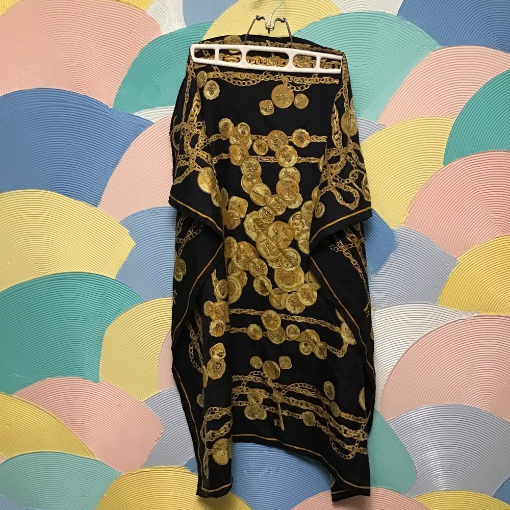 Franklin mint Gold coins and chains Scarf 100% silk