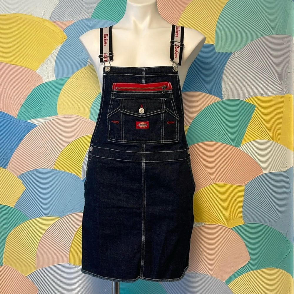 Dickies overall denim dress size medium red dark denim