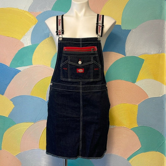 Dickies overall denim dress size medium red dark denim