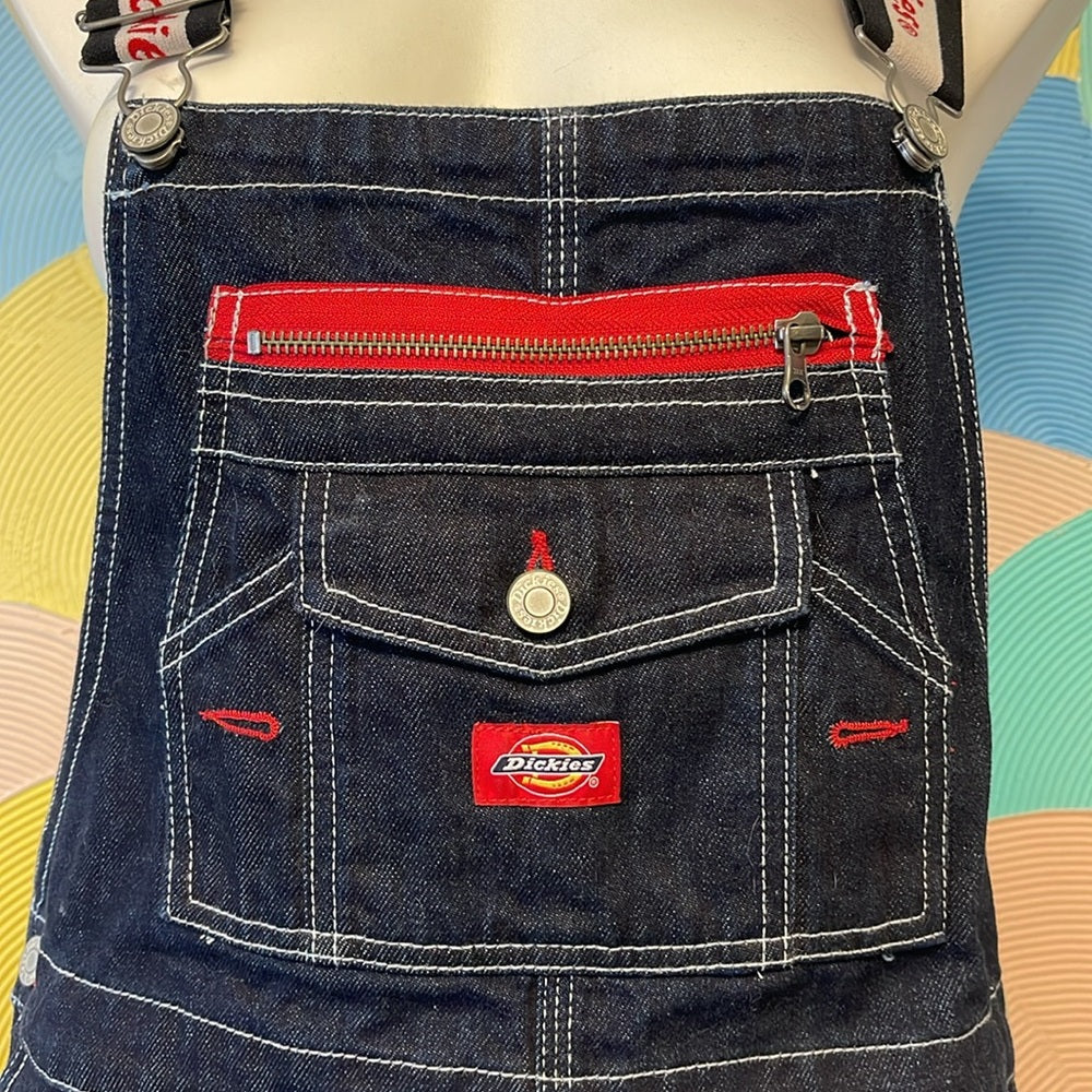 Dickies overall denim dress size medium red dark denim