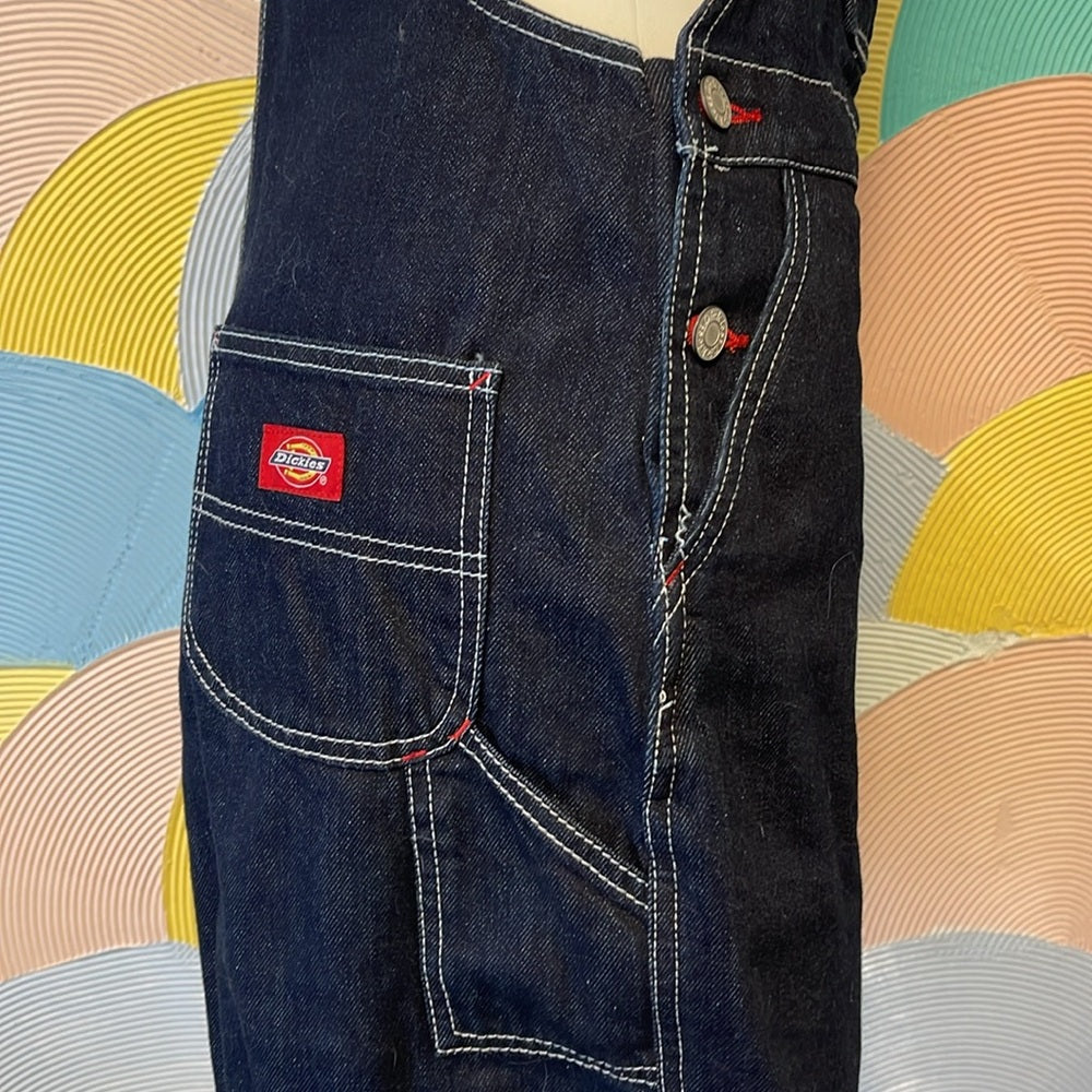 Dickies overall denim dress size medium red dark denim
