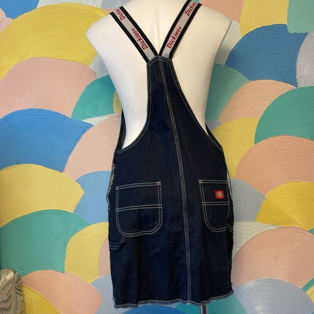 Dickies overall denim dress size medium red dark denim