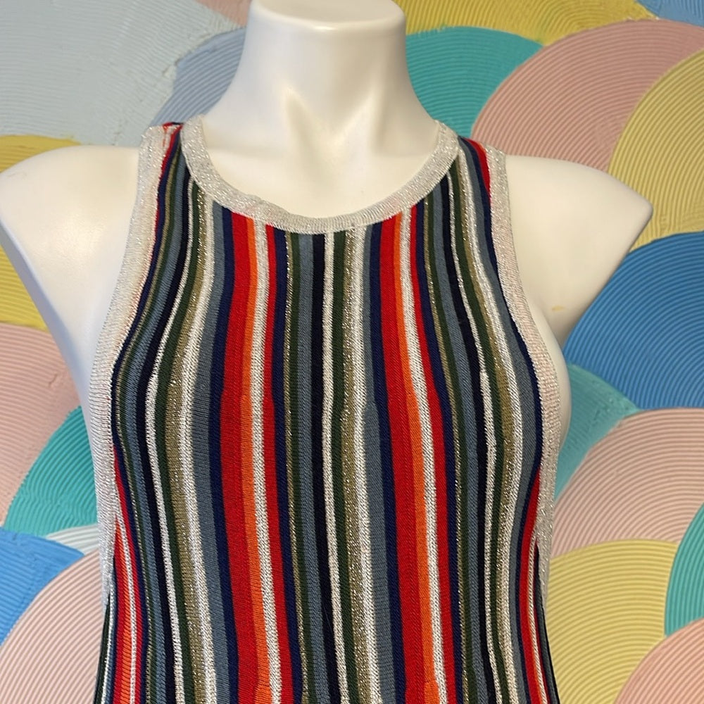 Free people tank top  multi color knitted dress silver cut out back mid length