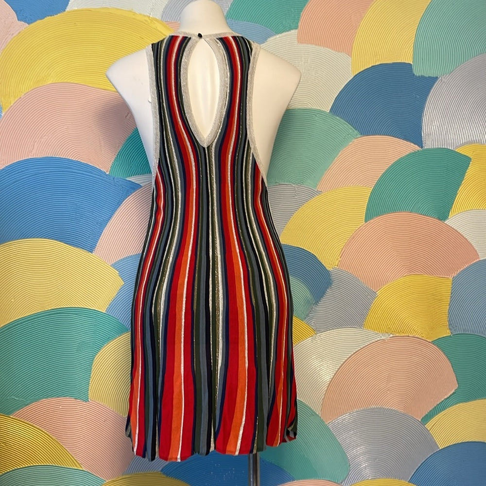 Free people tank top  multi color knitted dress silver cut out back mid length