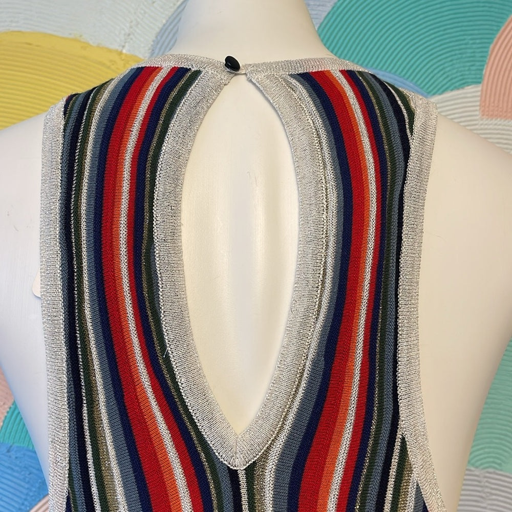 Free people tank top  multi color knitted dress silver cut out back mid length