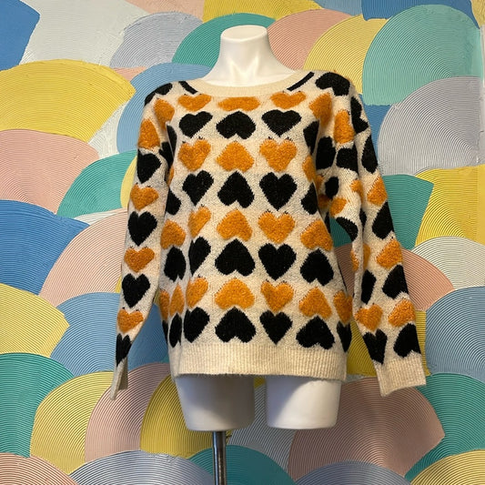 Bibi black and orange heart sweater knitted medium NWT