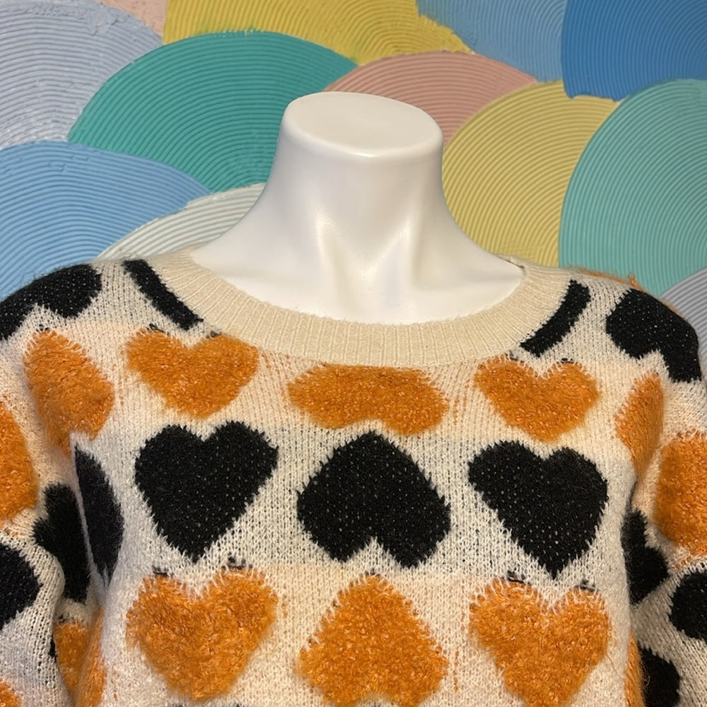 Bibi black and orange heart sweater knitted medium NWT