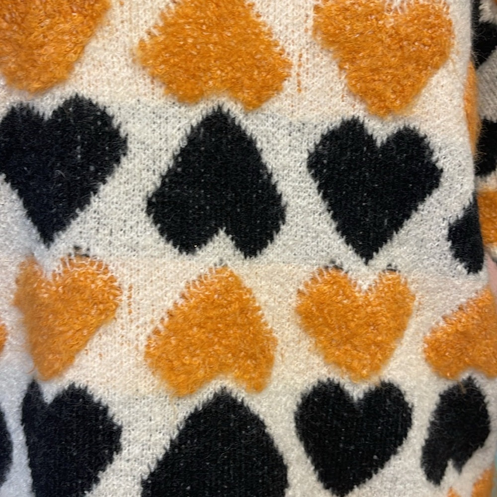 Bibi black and orange heart sweater knitted medium NWT