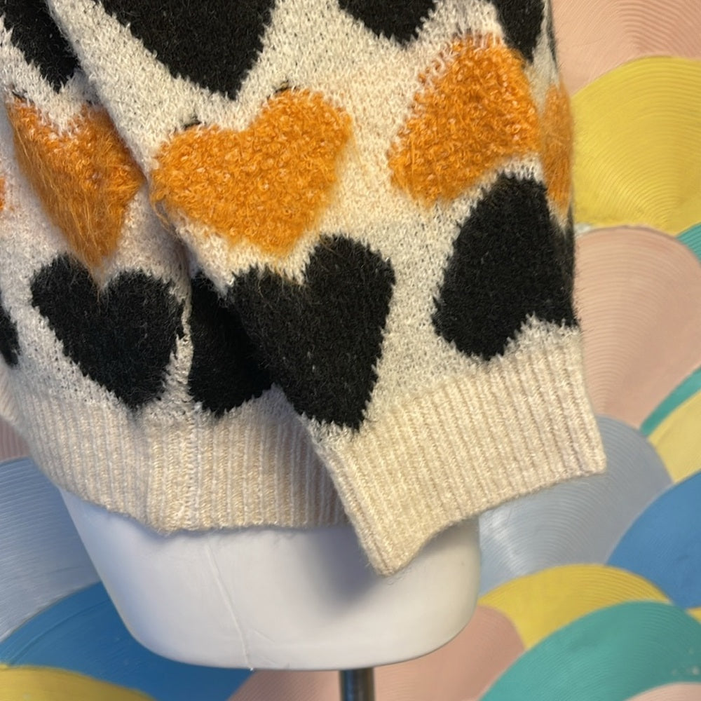 Bibi black and orange heart sweater knitted medium NWT