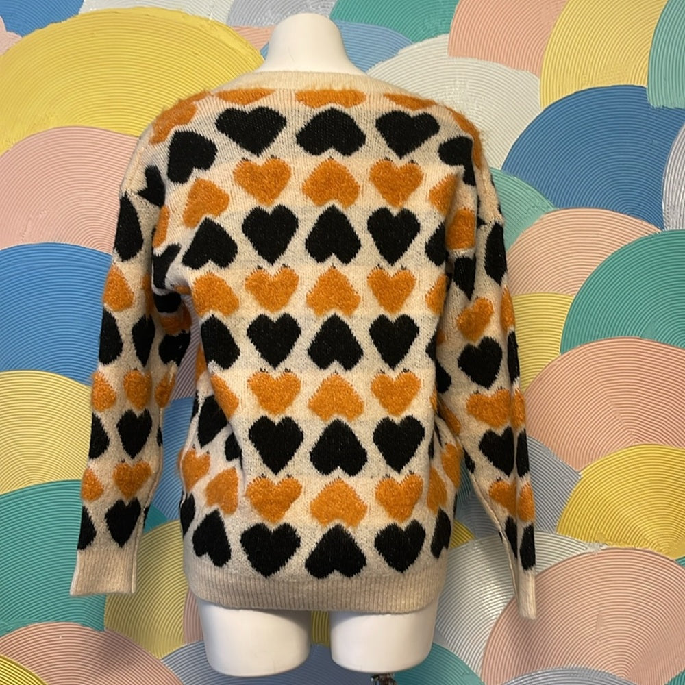 Bibi black and orange heart sweater knitted medium NWT
