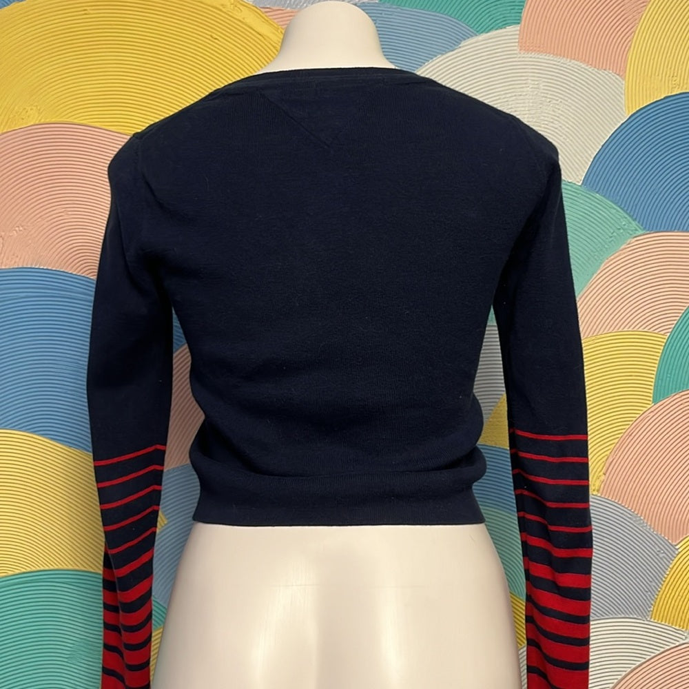Tommy Hilfiger Denim Sweater Size M navy blue  red long sleeve stretchy midriff