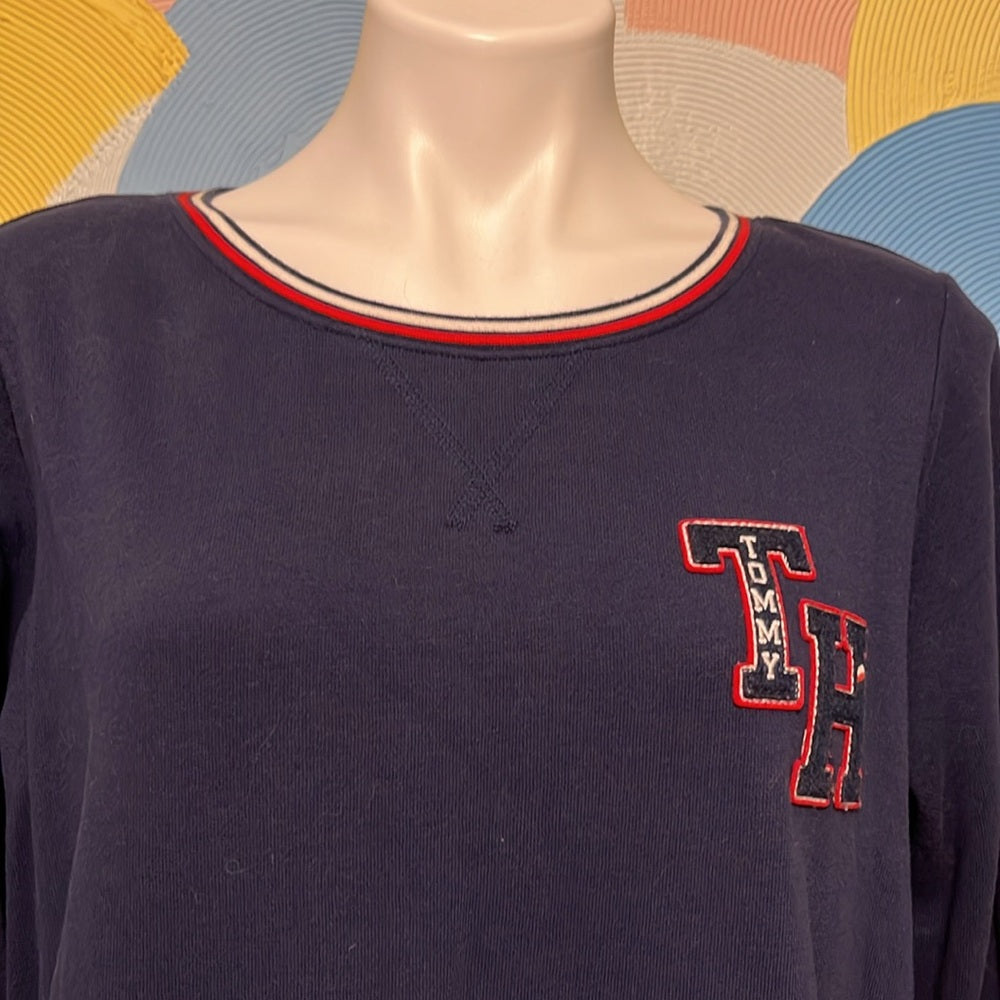Tommy Hillinger sweatshirt dress with pockets long sleeves navy blue red white L