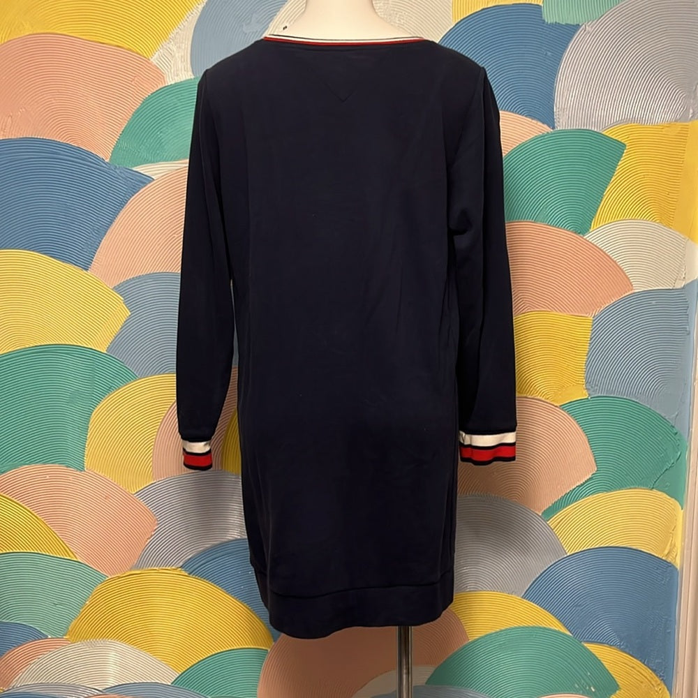 Tommy Hillinger sweatshirt dress with pockets long sleeves navy blue red white L