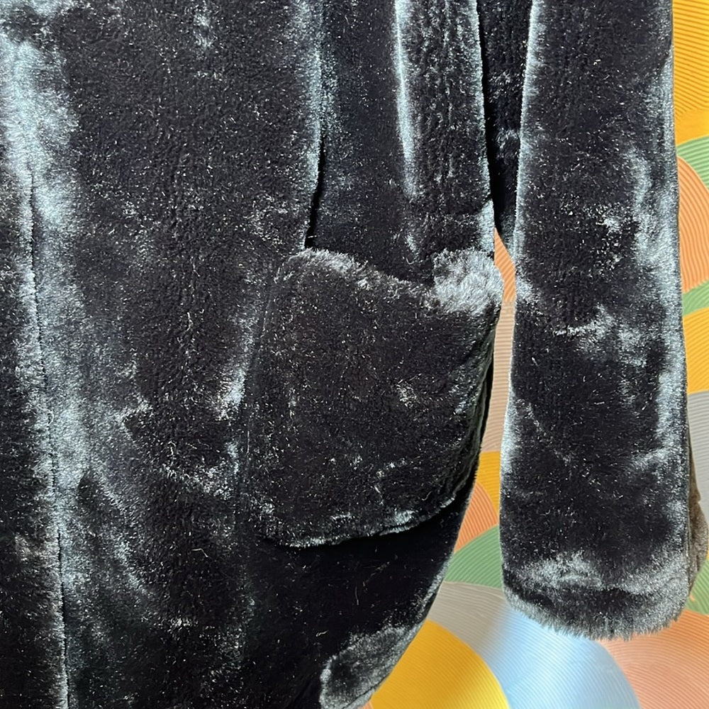 NY classics Vintage black faux fur 80 cheetah print hood silk lining big buttons