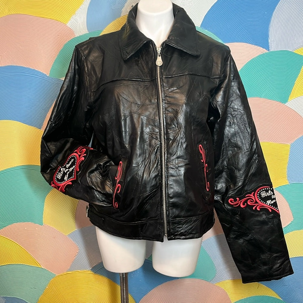 Diamond plate genuine leather patch girls love to have fun vintage XL motorcycle