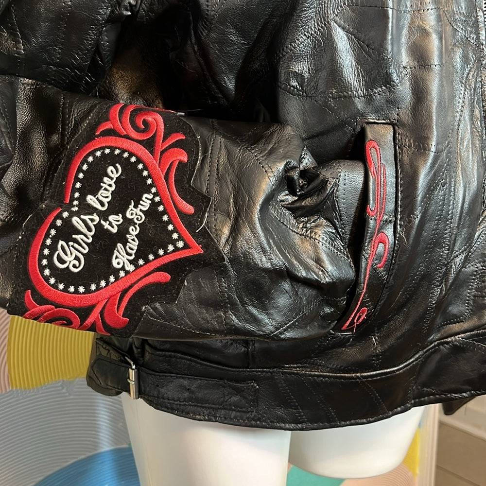 Diamond plate genuine leather patch girls love to have fun vintage XL motorcycle