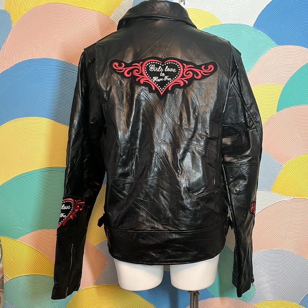 Diamond plate genuine leather patch girls love to have fun vintage XL motorcycle