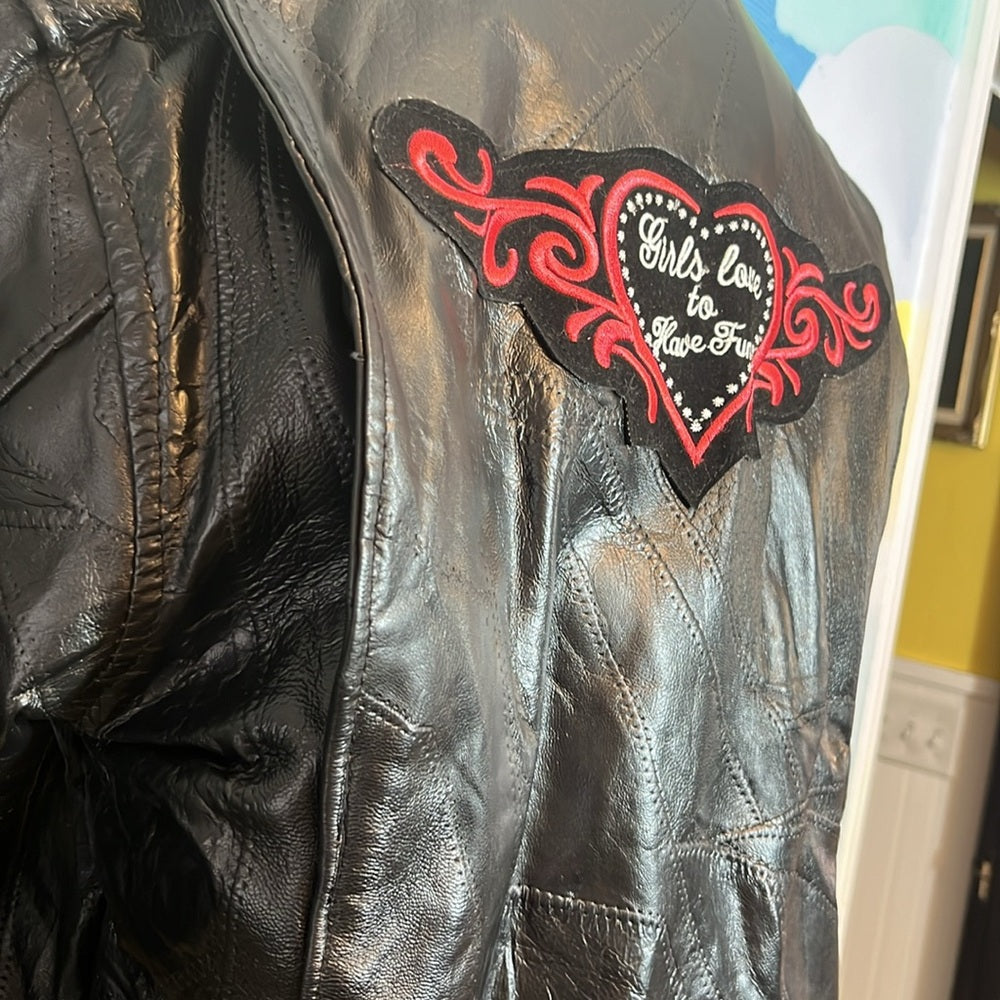 Diamond plate genuine leather patch girls love to have fun vintage XL motorcycle