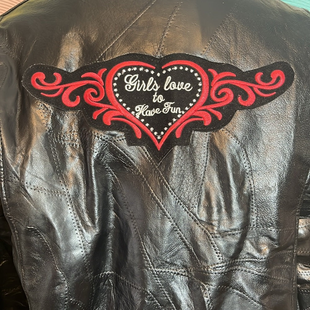 Diamond plate genuine leather patch girls love to have fun vintage XL motorcycle
