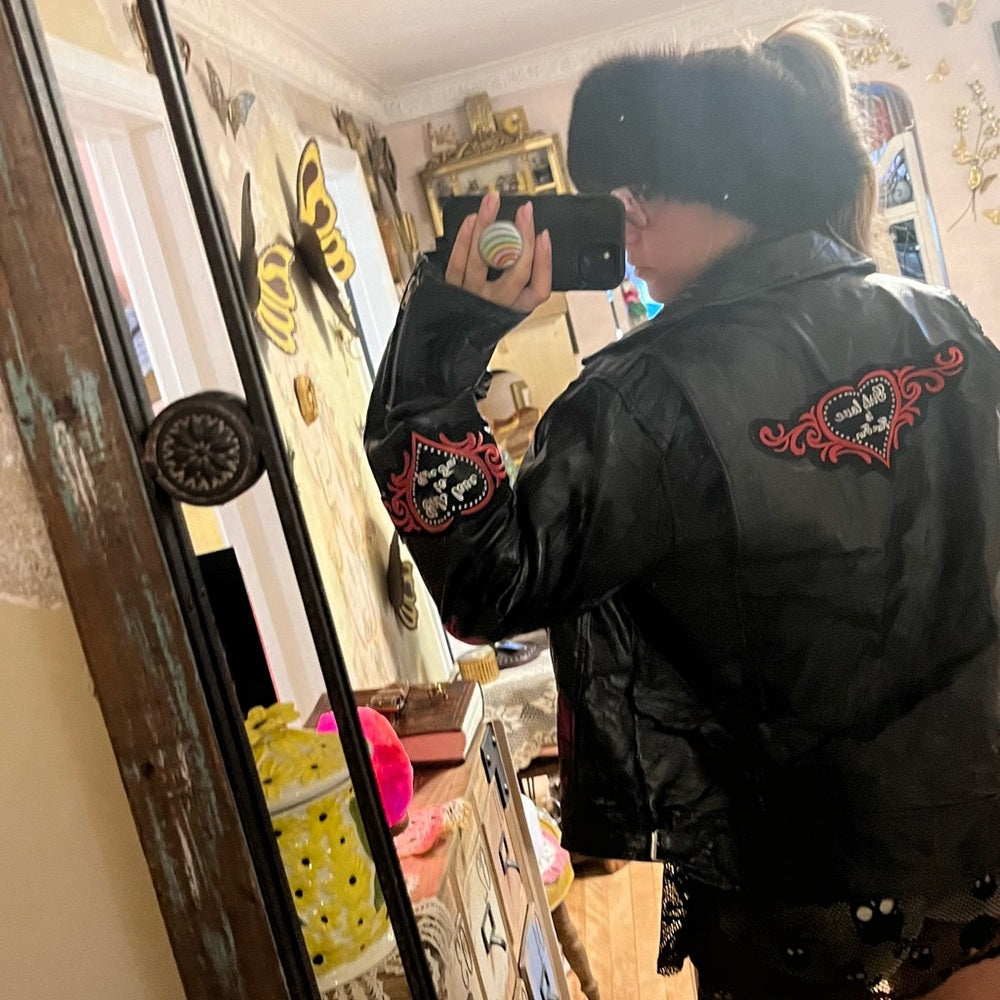 Diamond plate genuine leather patch girls love to have fun vintage XL motorcycle
