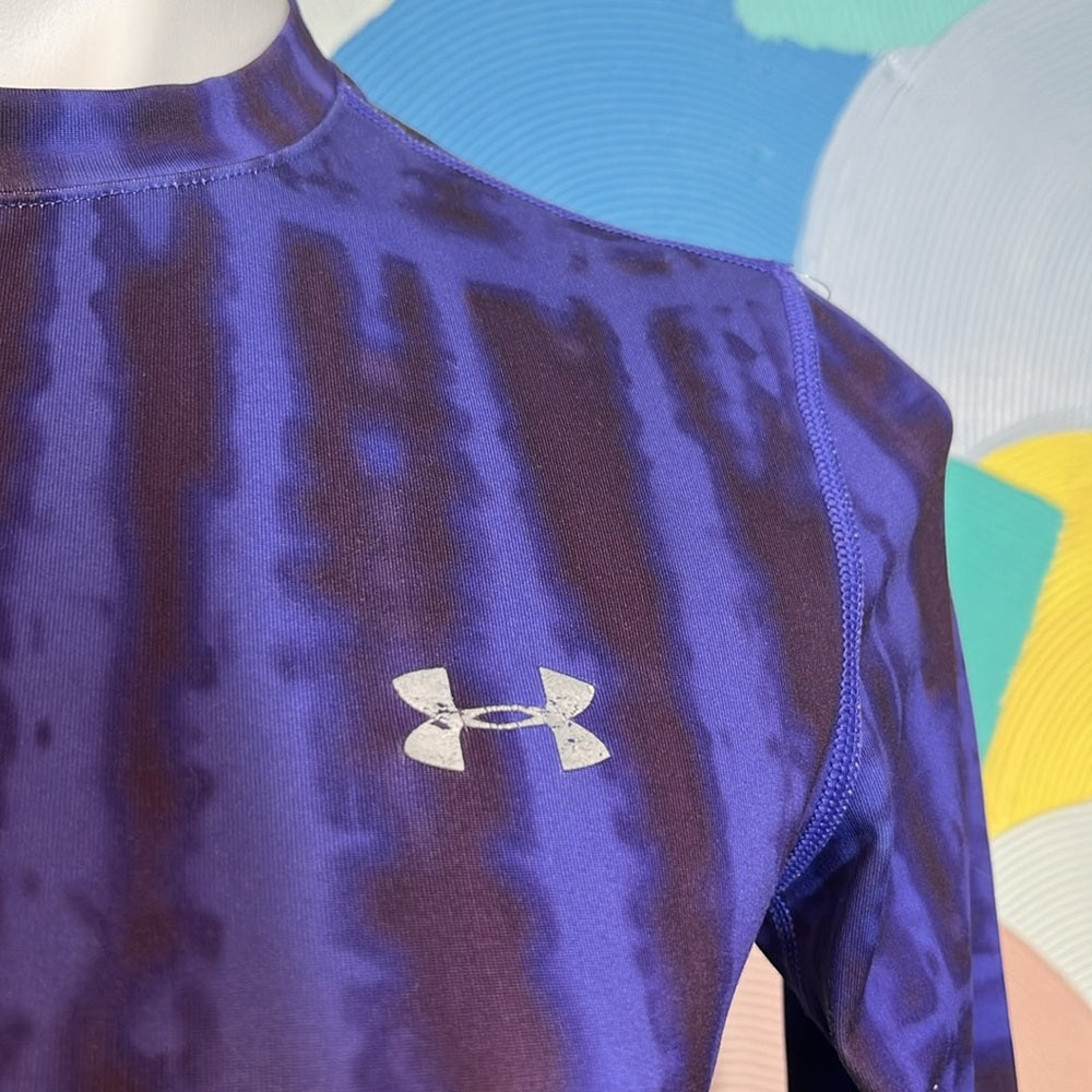 Under Armour small petite fitted coldgear purple tiedye stretch warm Long sleeve