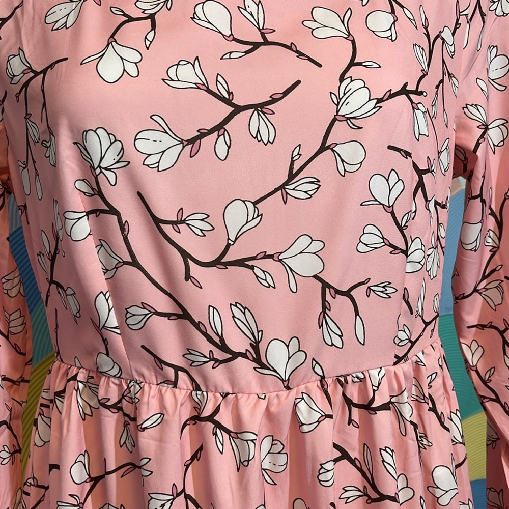 Long sleeve Maxi cherry blossom dress square neckline high waist line XL