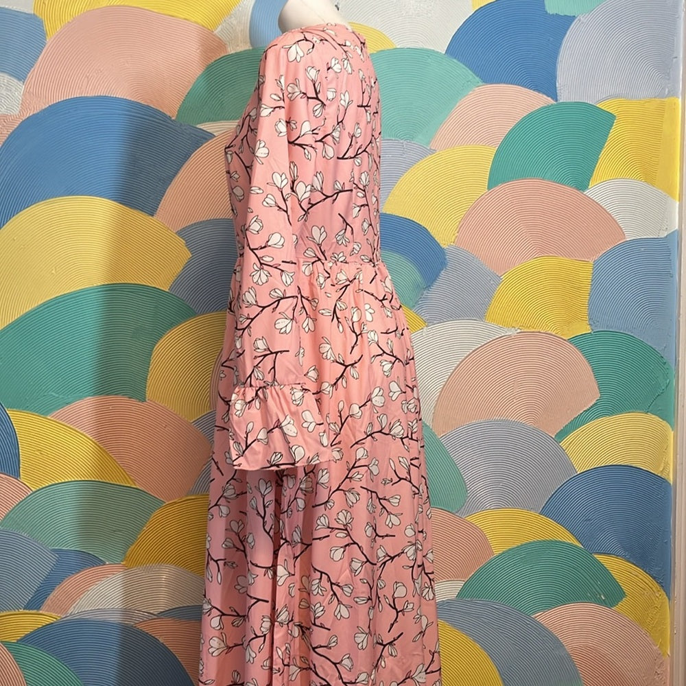Long sleeve Maxi cherry blossom dress square neckline high waist line XL