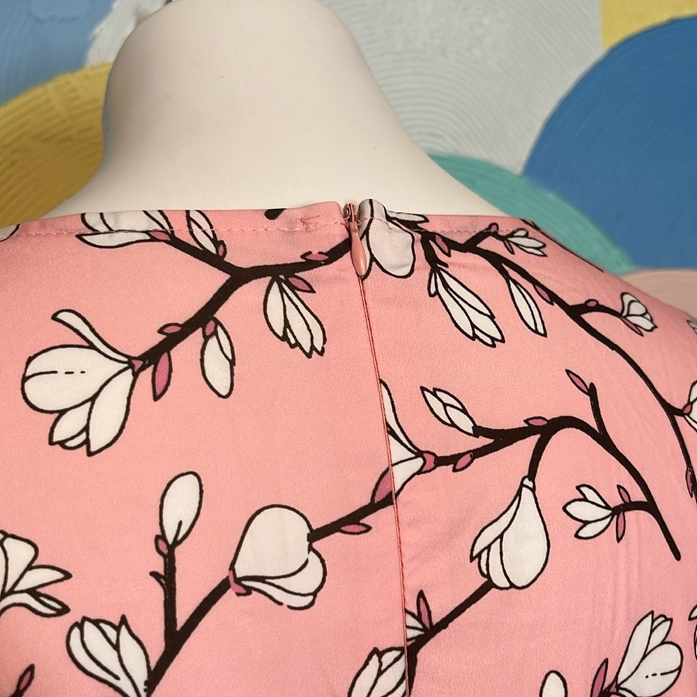 Long sleeve Maxi cherry blossom dress square neckline high waist line XL