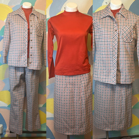 Vintage handmade 70s one of Kind pants skirt blazer and red turtle neck