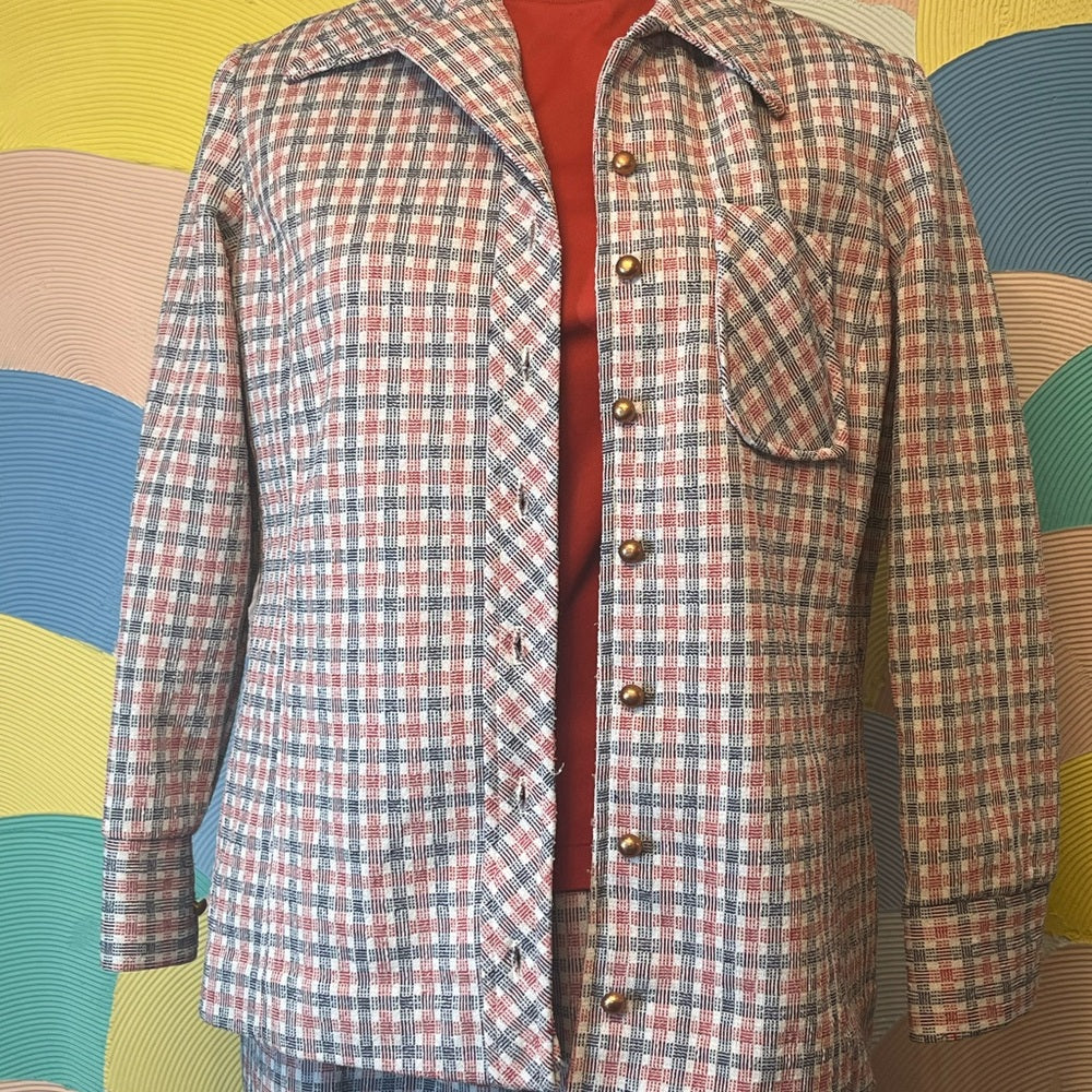 Vintage handmade 70s one of Kind pants skirt blazer and red turtle neck