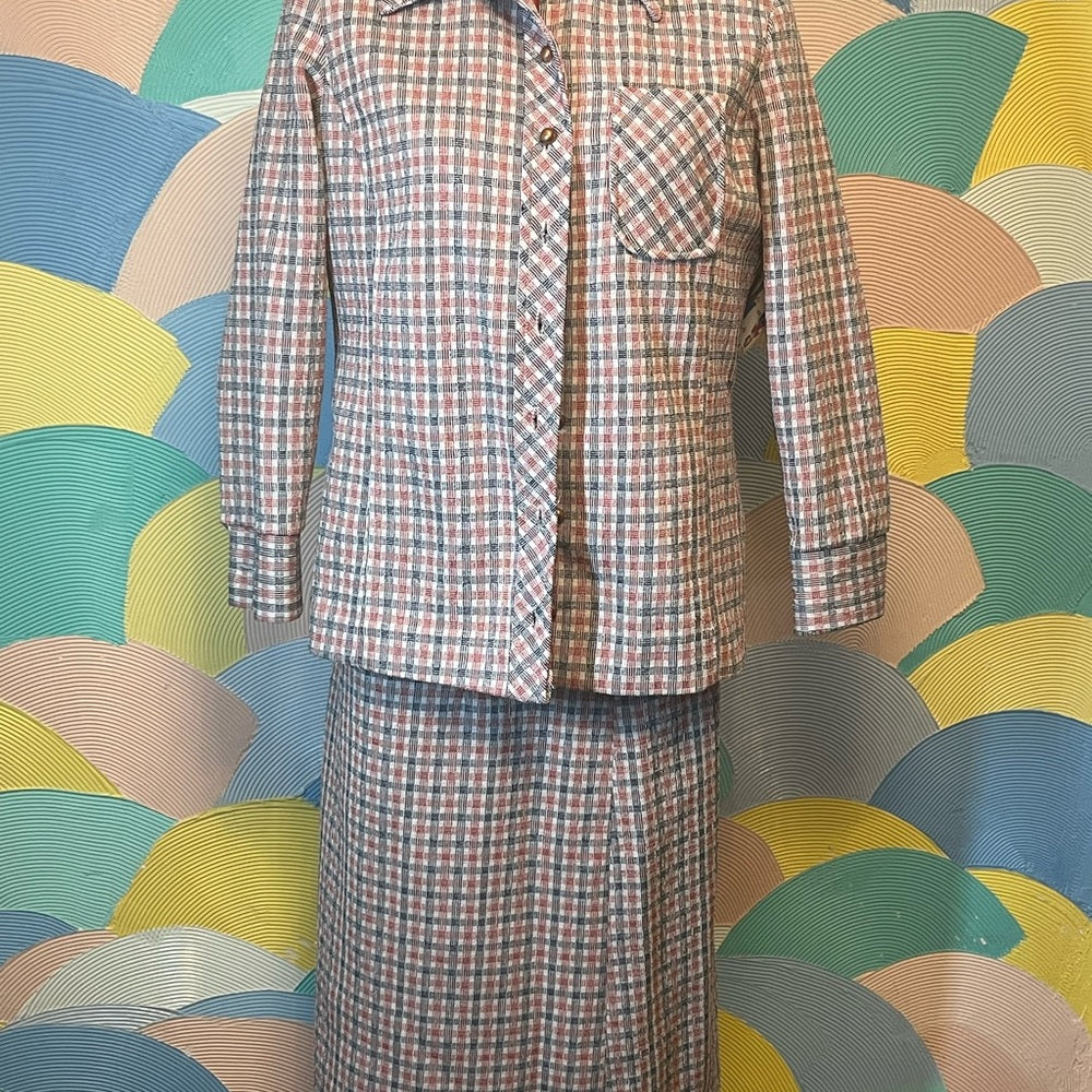 Vintage handmade 70s one of Kind pants skirt blazer and red turtle neck
