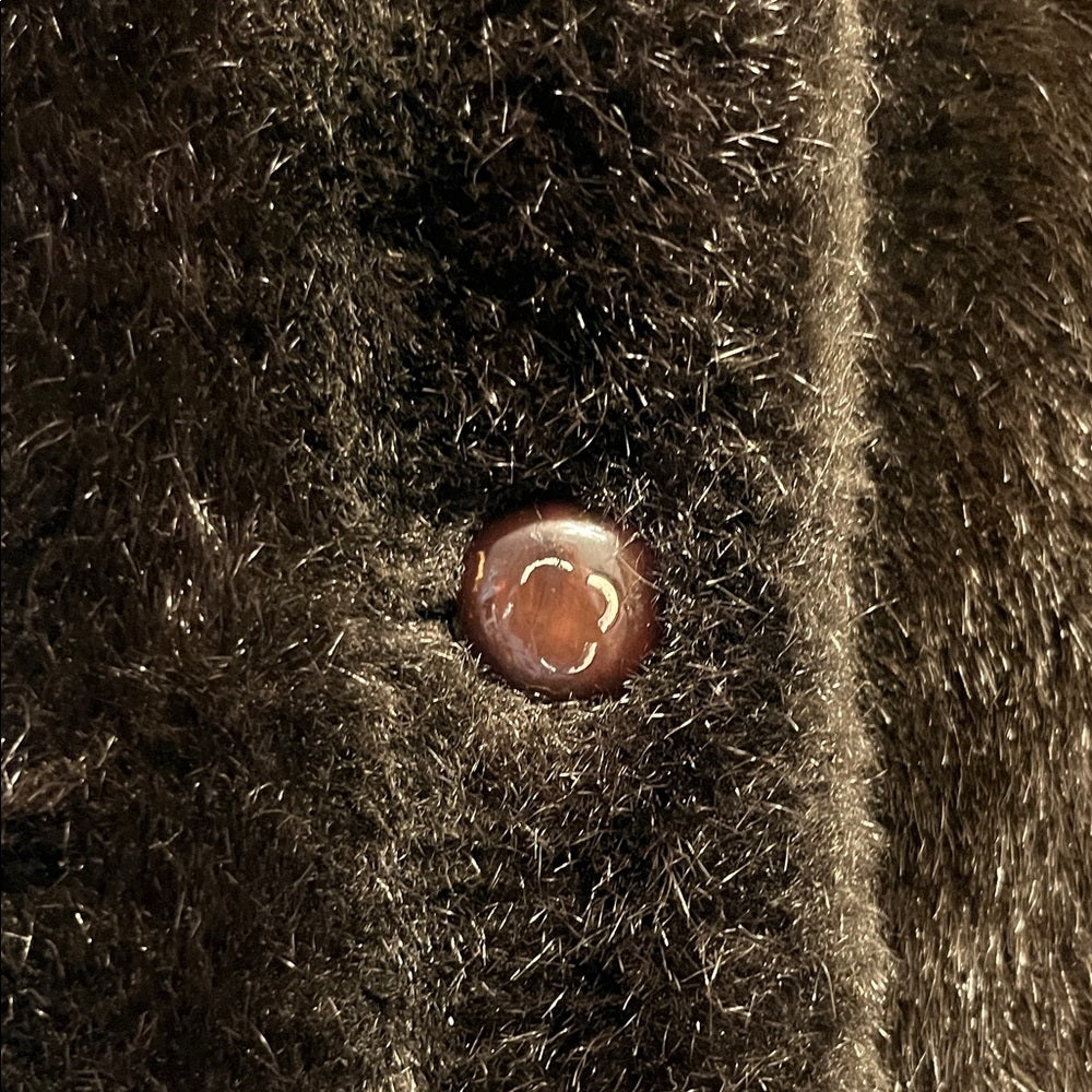 Vintage Dunrowsky & Perlbinder  brown Faux Fur Coat leather trim buttons