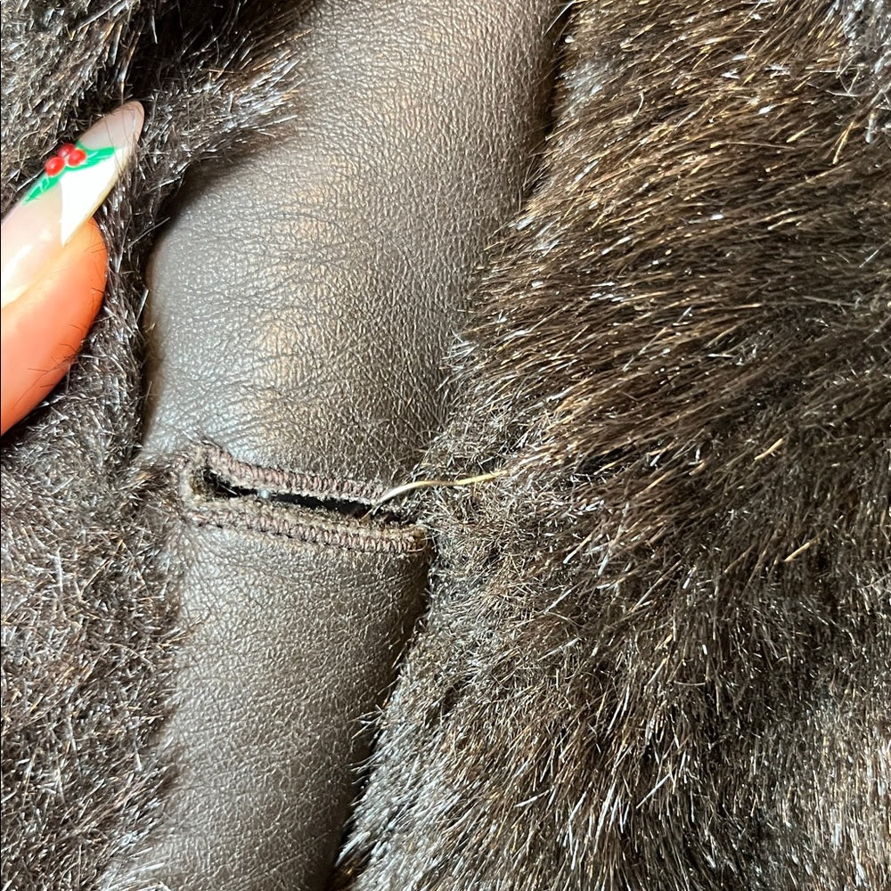 Vintage Dunrowsky & Perlbinder  brown Faux Fur Coat leather trim buttons