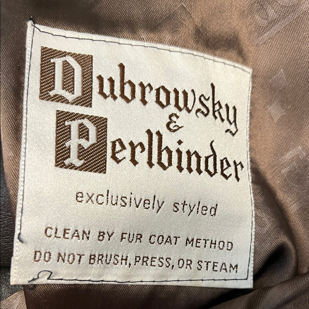Vintage Dunrowsky & Perlbinder  brown Faux Fur Coat leather trim buttons