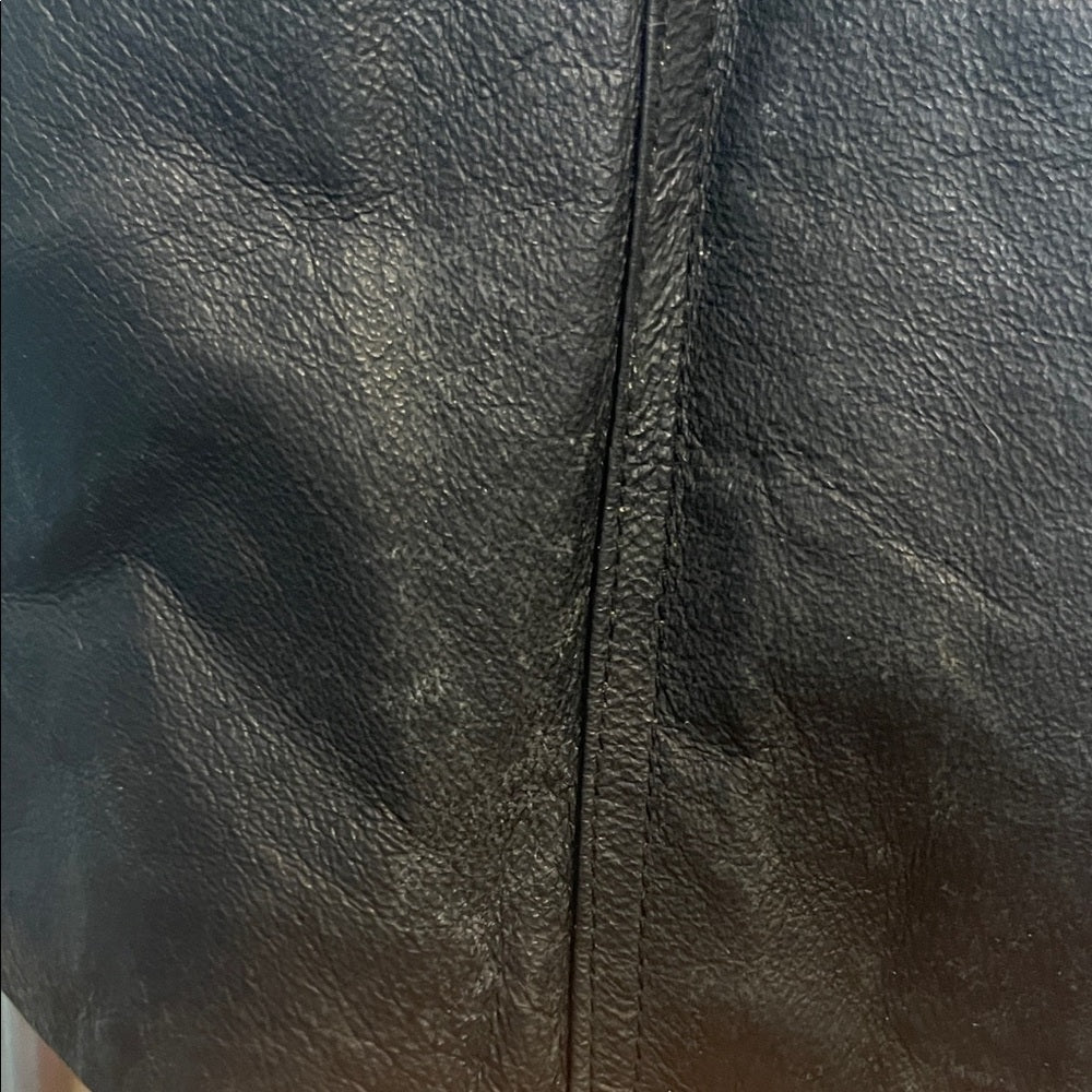 Vintage 80s long leather black trenchcoat with slip lace velvet Paisley pattern